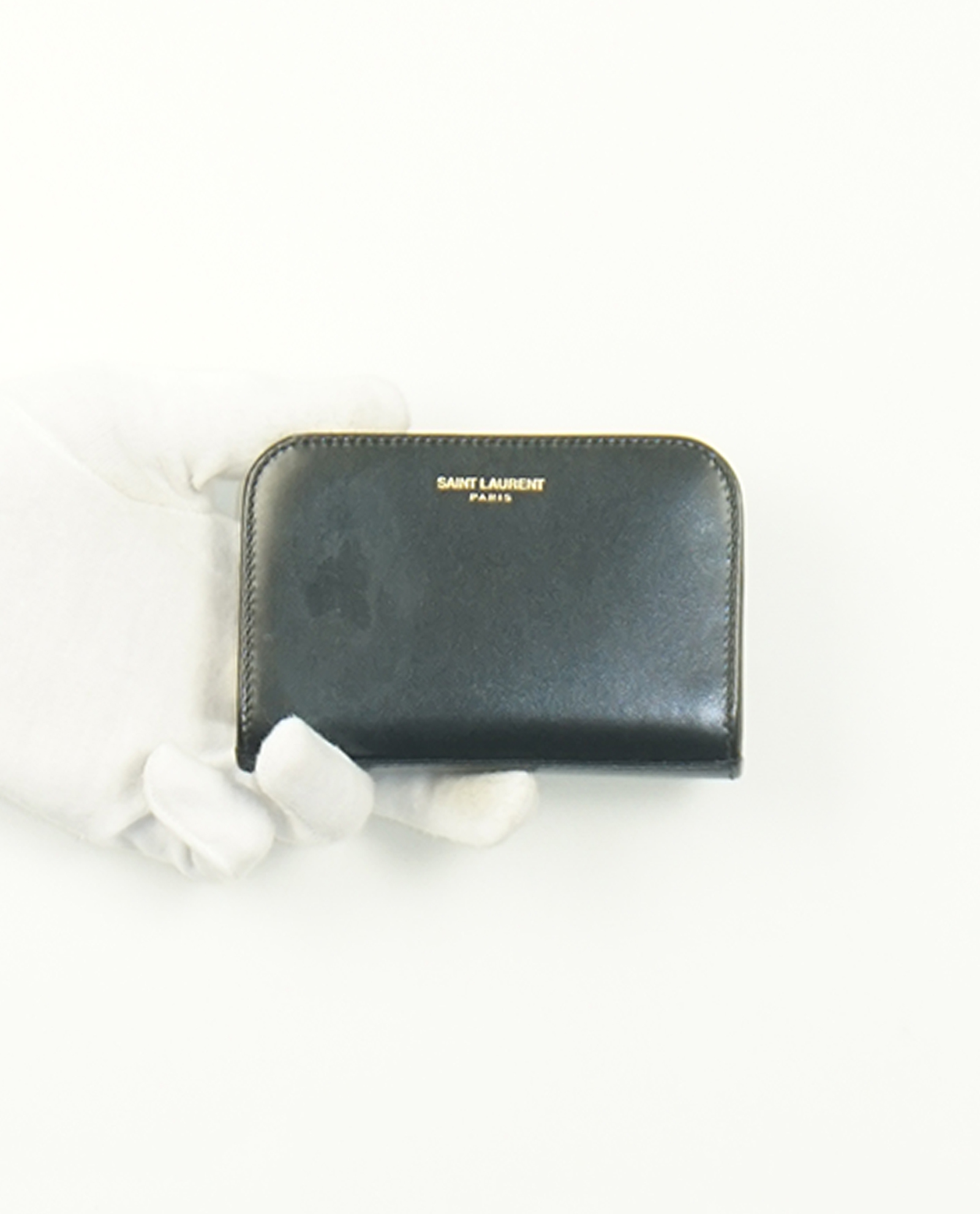 小物 SAINT LAURENT PARIS Fastener Coin Purse Saint Laurent Black Pouch coin purse case V Stitch Leather